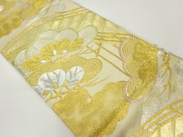 JAPANESE KIMONO / ANTIQUE FUKURO OBI / SILK / WOVEN BRIDGE & PINE